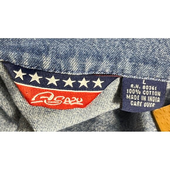 Agapo Denim Jacket Blue Embroidered Lightweight Jean Boho Cottage Casual Women L - Picture 4 of 11